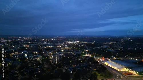 Wallpaper Mural Aerial View of Illuminated Greater Manchester Central City During Cloudy Night, Northwest of England,  United Kingdom. May 4th, 2024 Torontodigital.ca