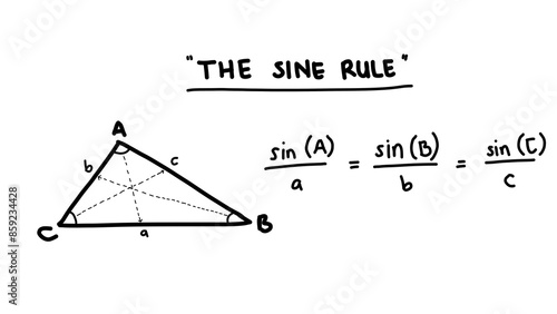 Handwriting mathematics formula about the law of sine. Trigonometry equation.