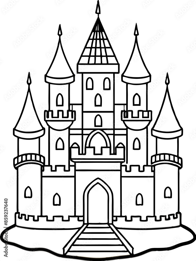 simple cartoon castle coloring page, no shading , thick lines white background simple cartoon castle coloring page, no shading , thick lines white background