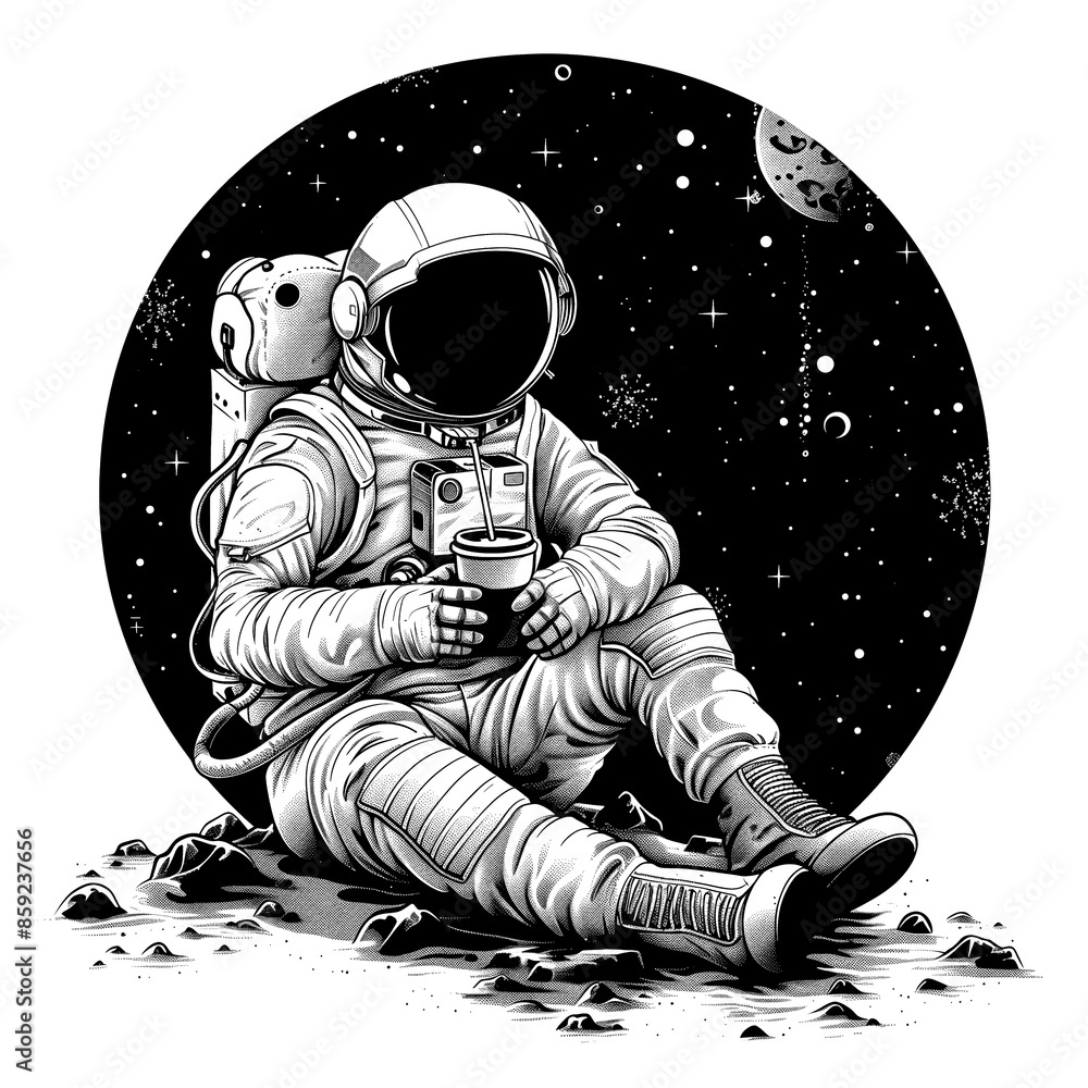 Astronaut drinking coffee illustration Astronaut drinking coffee illustration