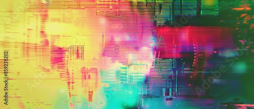 Abstract Digital Glitch Art With Vibrant Colors and Horizontal Lines