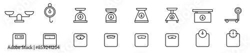 Scales, weight line icon vector. vector icon of weights of different shapes. Simple glyph kitchen tool, scale icon vector. Balance, weight symbol illustration.