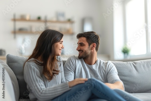 Two people enjoy a close, personal conversation on a couch.