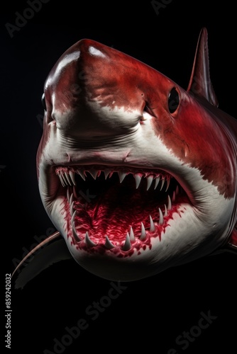 Mystic portrait of Great White Shark, copy space on right side, Anger, Menacing, Headshot, Close-up View