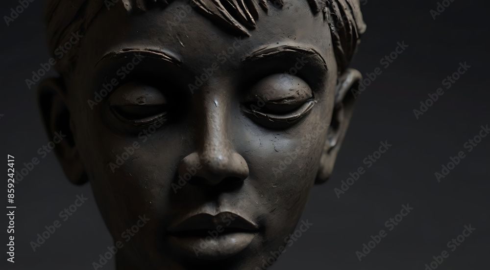 A closeup of Figurine of a head on a dark surface, PTSD concept.
A closeup of Figurine of a head on a dark surface, PTSD concept.