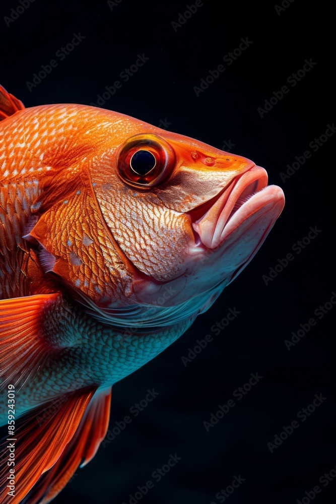 Mystic portrait of Red Snapper, copy space on right side, Anger, Menacing, Headshot, Close-up View Mystic portrait of Red Snapper, copy space on right side, Anger, Menacing, Headshot, Close-up View