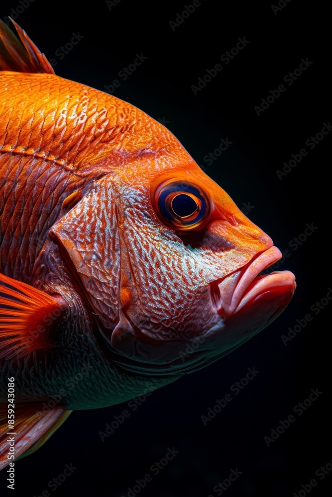 Mystic portrait of Red Snapper, copy space on right side, Anger, Menacing, Headshot, Close-up View Mystic portrait of Red Snapper, copy space on right side, Anger, Menacing, Headshot, Close-up View