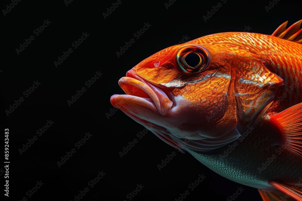 Mystic portrait of Red Snapper, copy space on right side, Anger, Menacing, full body shot, Close-up View Mystic portrait of Red Snapper, copy space on right side, Anger, Menacing, full body shot, Close-up View