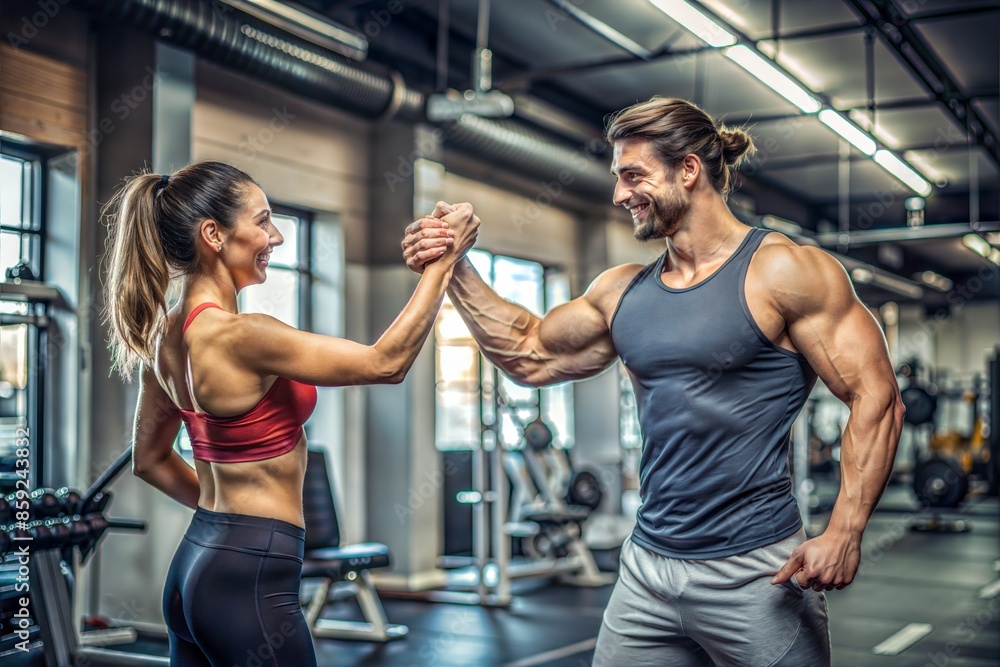 couple working out with dumbbells in fitness center couple working out with dumbbells in fitness center