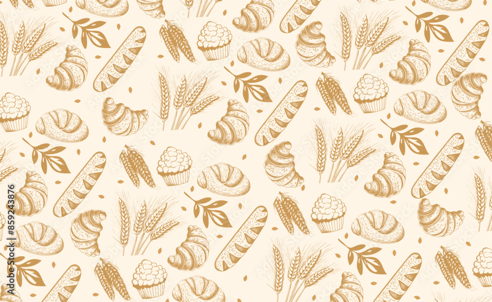 Vector pattern on the theme of baking drawing of bread and bakery products for packaging banner poster baking design, vector drawing design elements Vector pattern on the theme of baking drawing of bread and bakery products for packaging banner poster baking design, vector drawing design elements