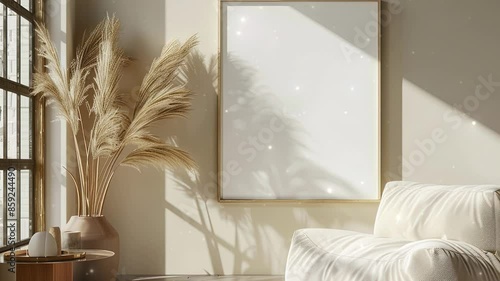 Living room interior mockup with wall poster