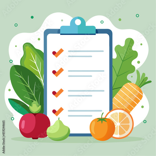 the diet is with healthy foods  and vegetables list white background