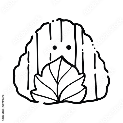 Cute cartoon food character. Cute Onigiri Outline. Funny rice with nori wrap and cute face, cartoon Japanese food mascot, onigiri sticker vector illustration