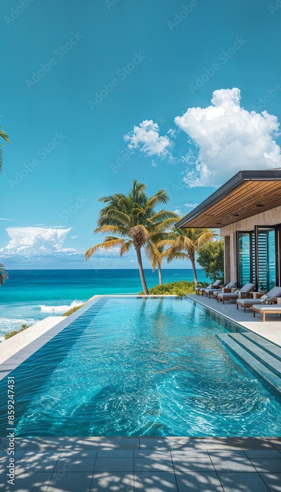 a large swimming pool surrounded by palm trees a large swimming pool surrounded by palm trees