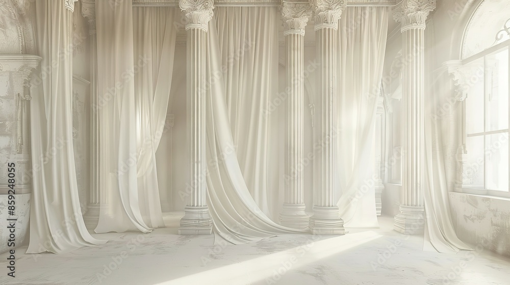White Draped Columns in a Classic Hallway White Draped Columns in a Classic Hallway