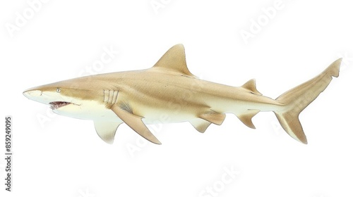 Lemon Shark Isolated on White Background in Sandy Reef photo