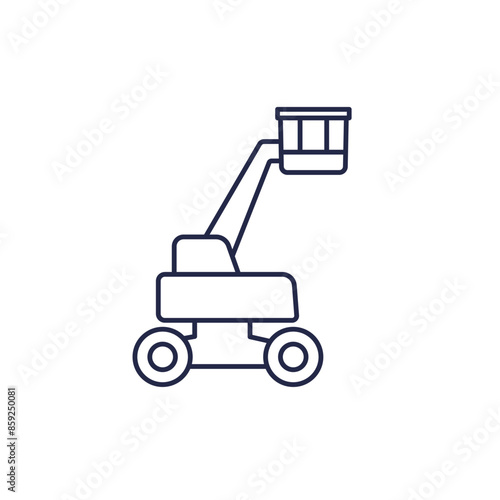 aerial work platform icon on white, AWP line vector