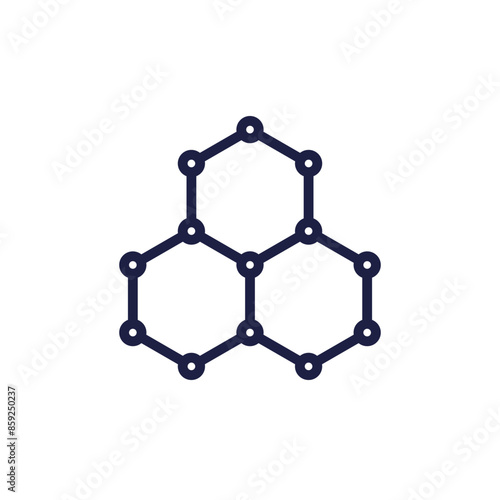 graphene molecule line icon on white, vector