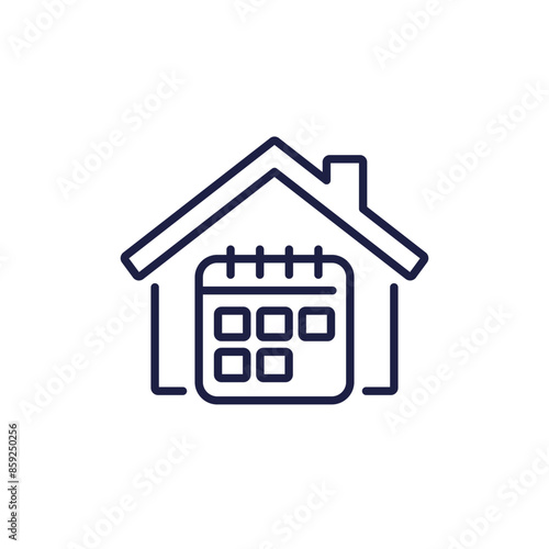 house and calendar line icon, booking schedule vector