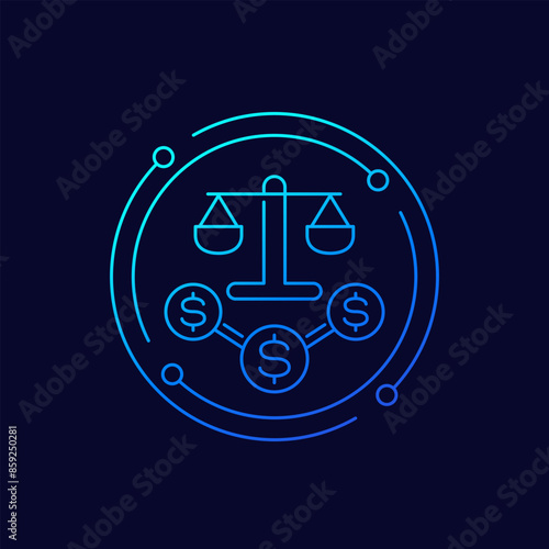 legal costs icon, money for a lawsuit, linear design
