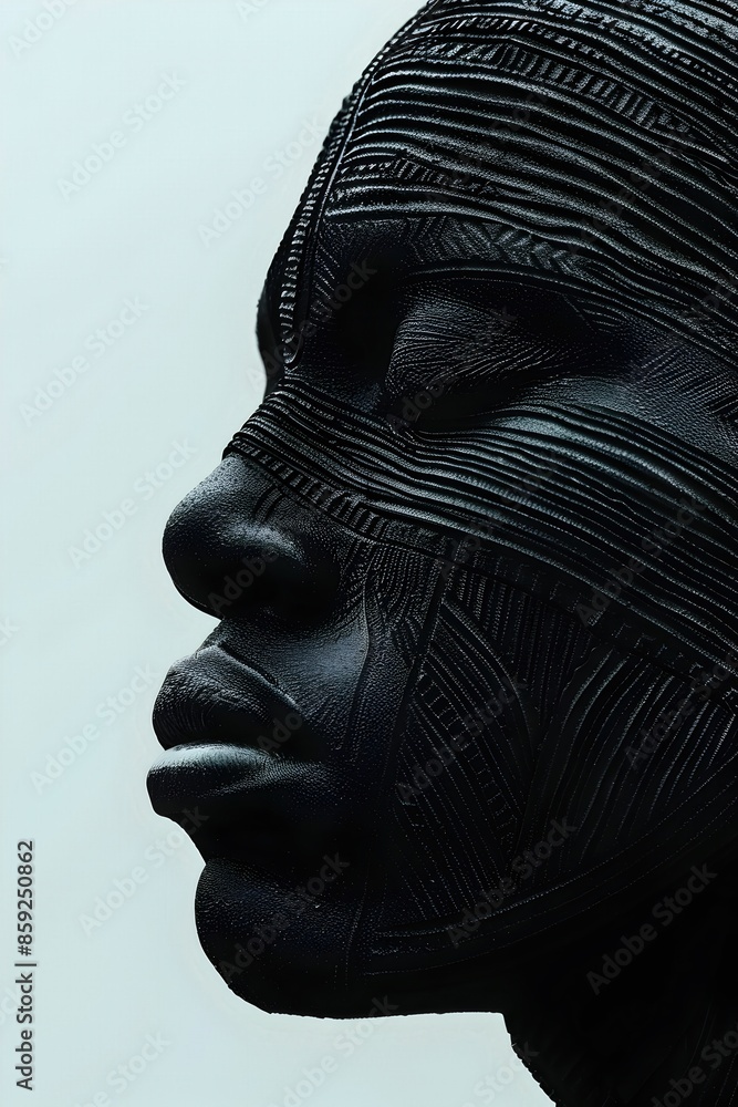 Captivating Geometric African Mask in Minimalist Monochromatic Style Captivating Geometric African Mask in Minimalist Monochromatic Style