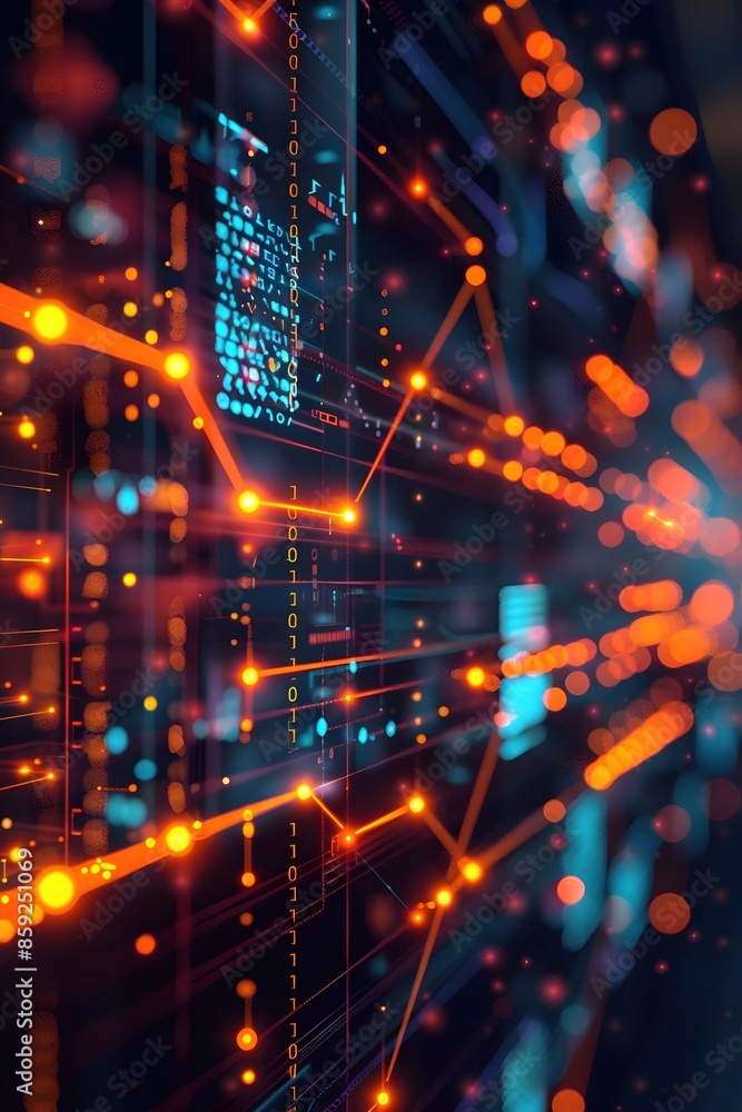 Obraz premium Dynamic Data Science Visualization Showcasing Powerful Business Analytics Through Sleek Artificial Intelligence Neural Network