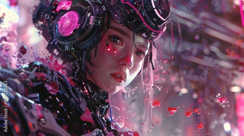 Portrait of a beautiful young asian girl . Cimenatic, sad, dramatic, movie. Beautiful eyes. Anime style. 