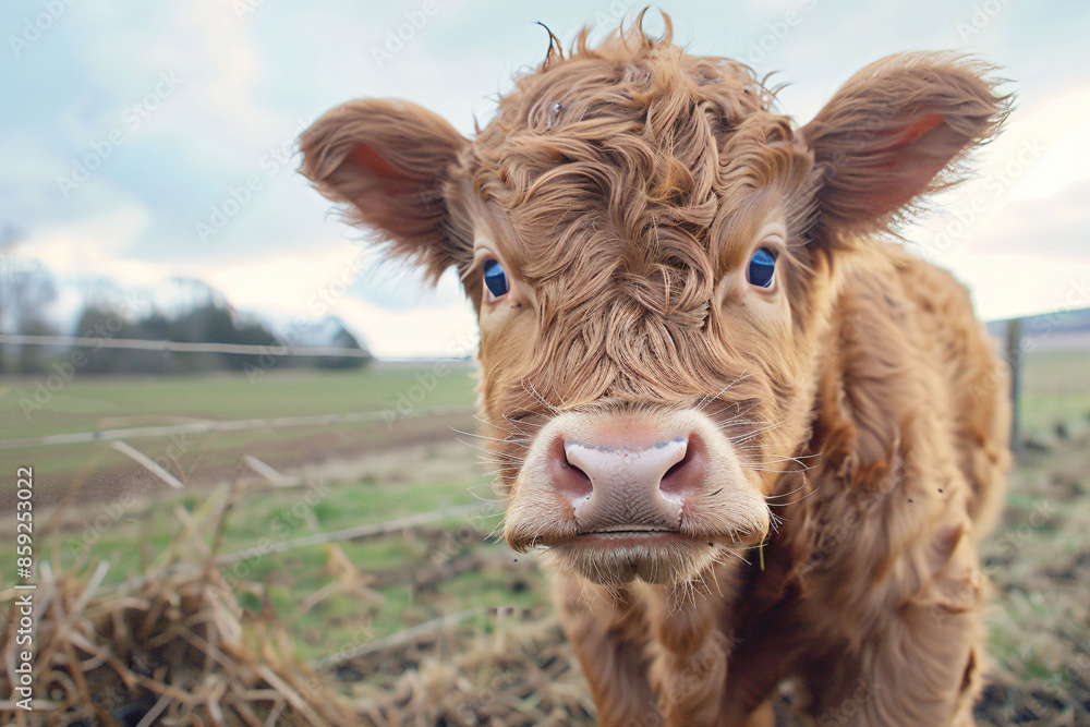 a brown cow standing in a field next to a fence a brown cow standing in a field next to a fence