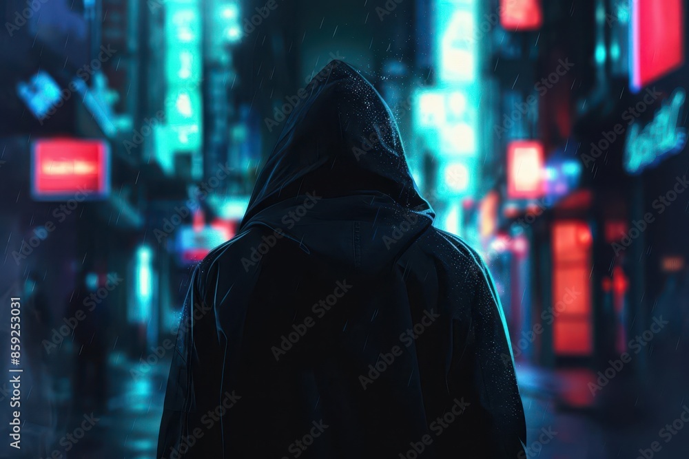 hooded thief lurking in dark city streets at night mystery and suspense concept digital illustration hooded thief lurking in dark city streets at night mystery and suspense concept digital illustration