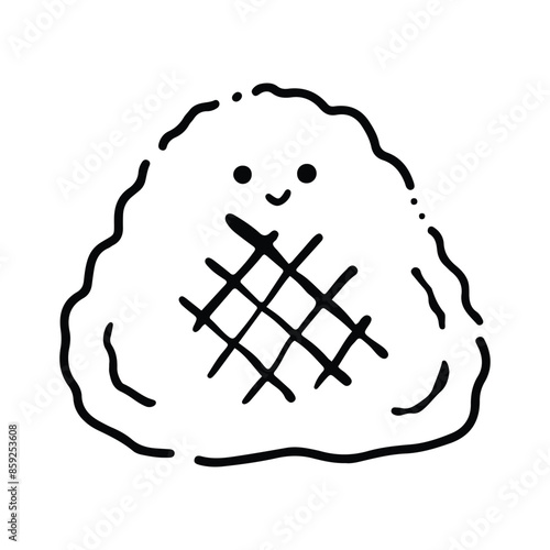 Cute cartoon food character. Cute Onigiri Outline. Funny rice with nori wrap and cute face, cartoon Japanese food mascot, onigiri sticker vector illustration