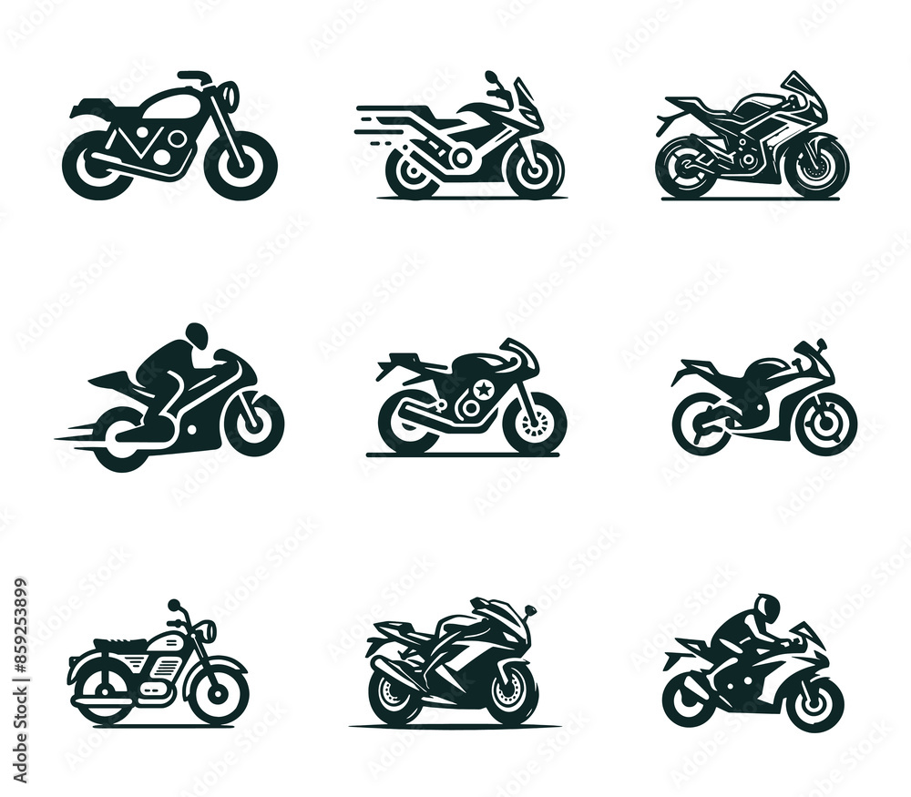 Naklejka premium Motorcycle logo design collection set. Motorcycle logo concept template. Speed sport motorcycle logo