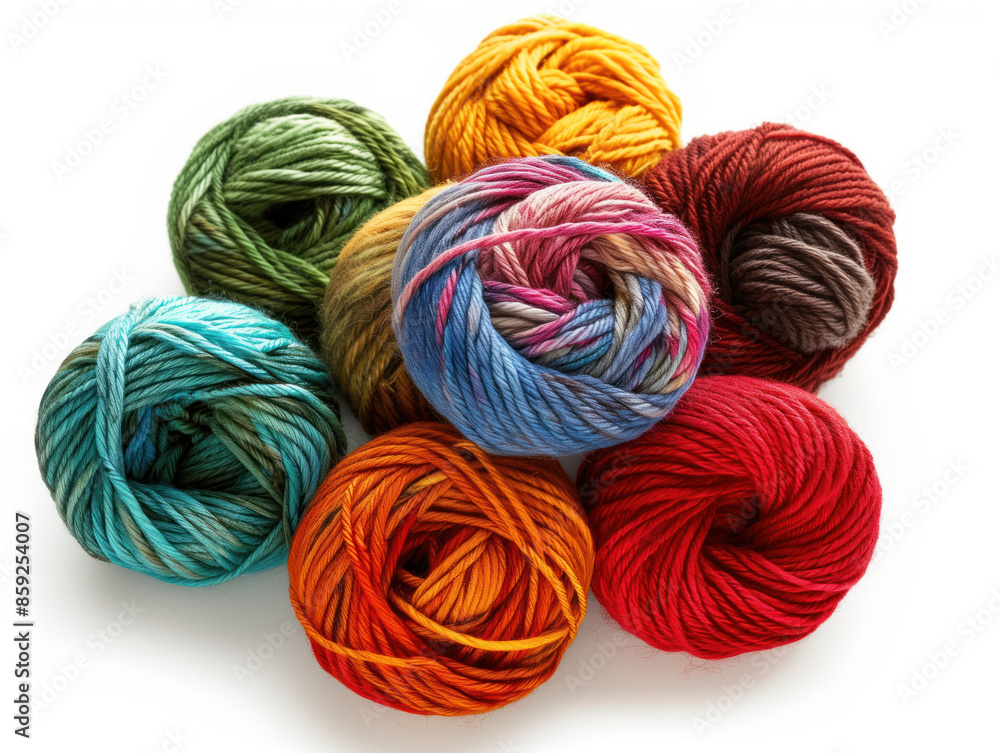 Colorful yarn isolated on white background. Created with Generative AI technology. Colorful yarn isolated on white background. Created with Generative AI technology.