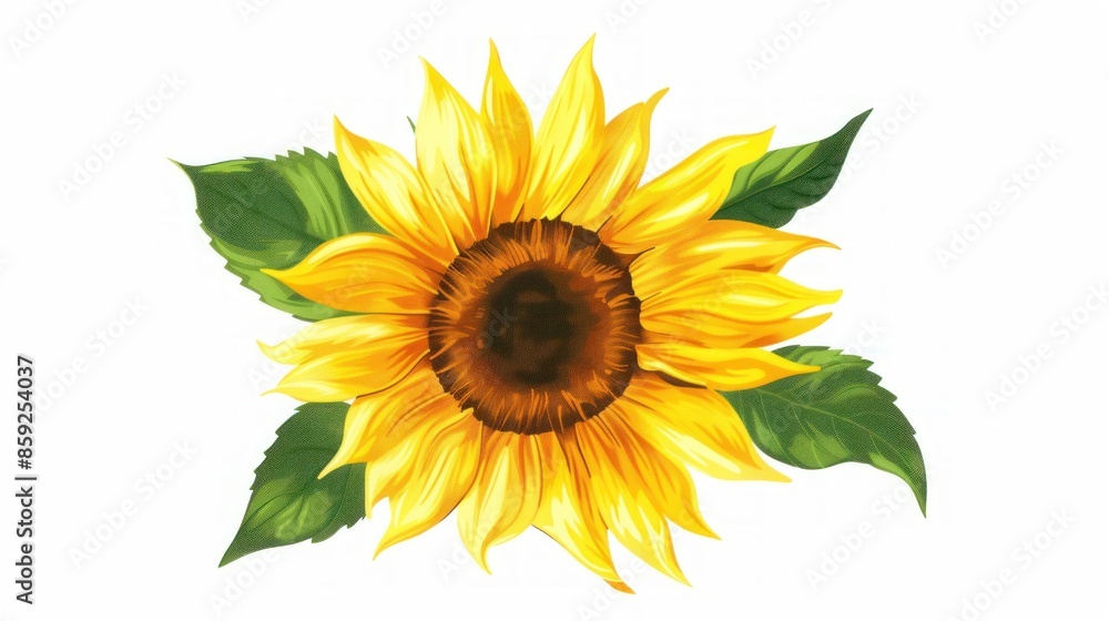 Naklejka premium Vibrant Sunflower with Green Leaves