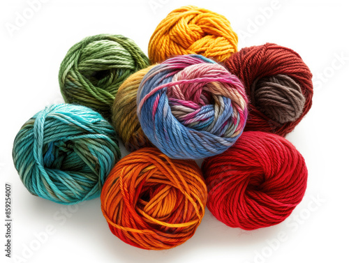 Colorful yarn isolated on white background. Created with Generative AI technology.