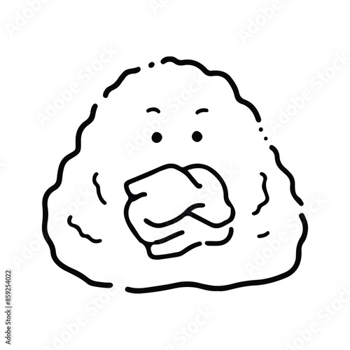 Cute cartoon food character. Cute Onigiri Outline. Funny rice with nori wrap and cute face, cartoon Japanese food mascot, onigiri sticker vector illustration