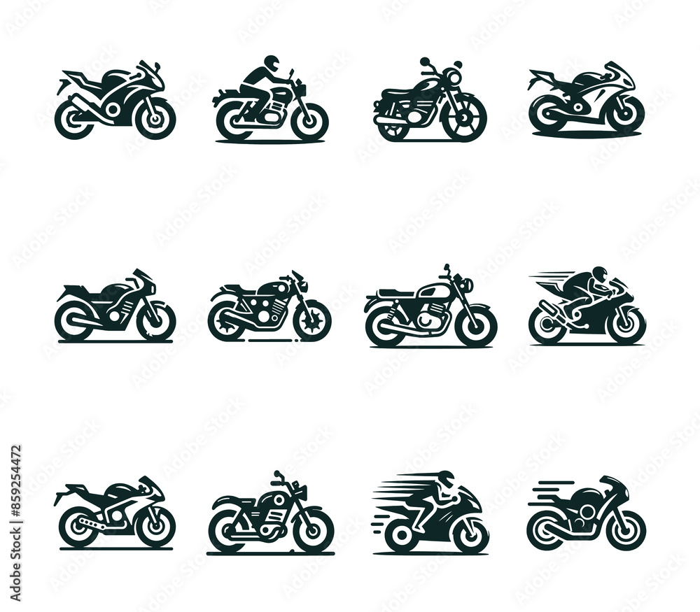 Obraz premium Motorcycle logo design collection set. Motorcycle logo concept template. Speed sport motorcycle logo