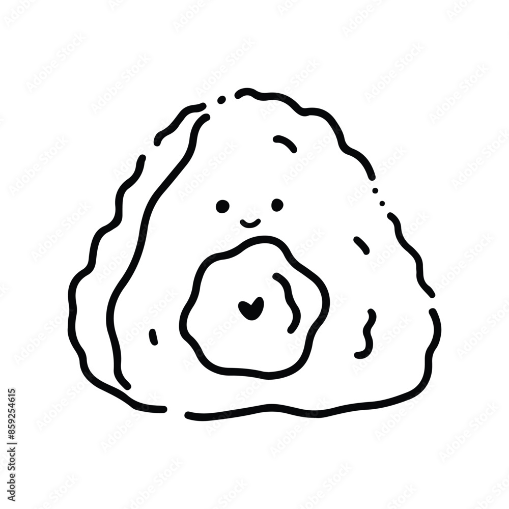 Cute cartoon food character. Cute Onigiri Outline. Funny rice with nori wrap and cute face, cartoon Japanese food mascot, onigiri sticker vector illustration Cute cartoon food character. Cute Onigiri Outline. Funny rice with nori wrap and cute face, cartoon Japanese food mascot, onigiri sticker vector illustration