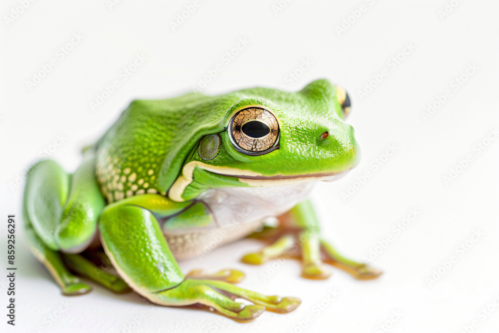 Obraz premium a green frog sitting on a white surface