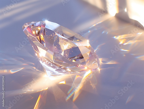 Radiant Diamond with Atmospheric Lighting on White Background photo