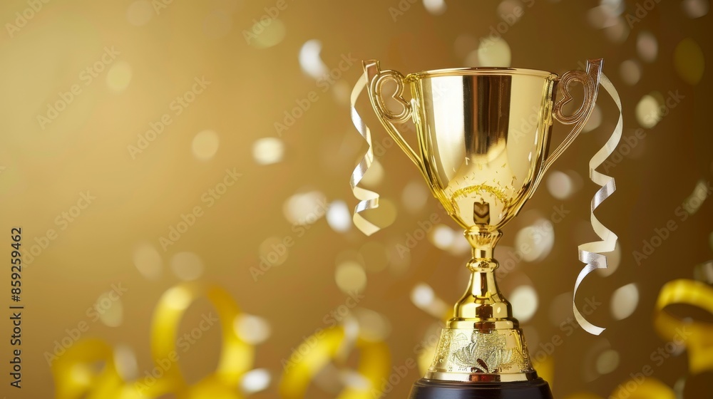 Golden Trophy with Confetti and Ribbons Golden Trophy with Confetti and Ribbons
