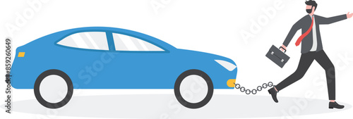 Concept businessman has debts of her new car, problems,
