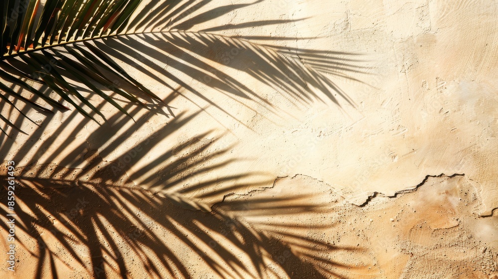 Obraz premium Palm Leaf Shadow on a Weathered Wall