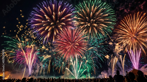 The night sky is filled with colorful fireworks during the festival