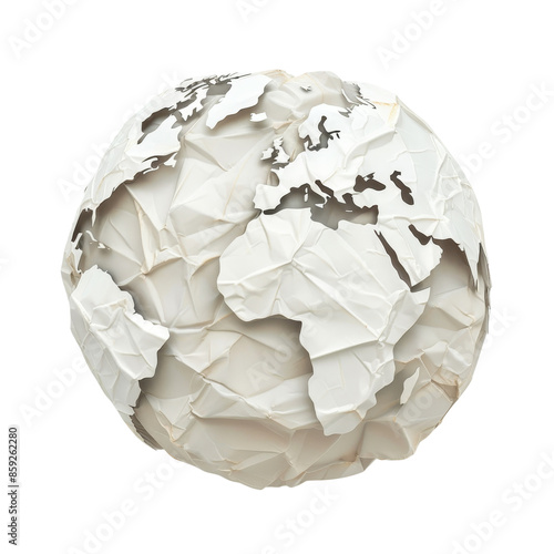 Crumpled white globe symbolizing environmental damage and the need for conservation clipart on transparent background