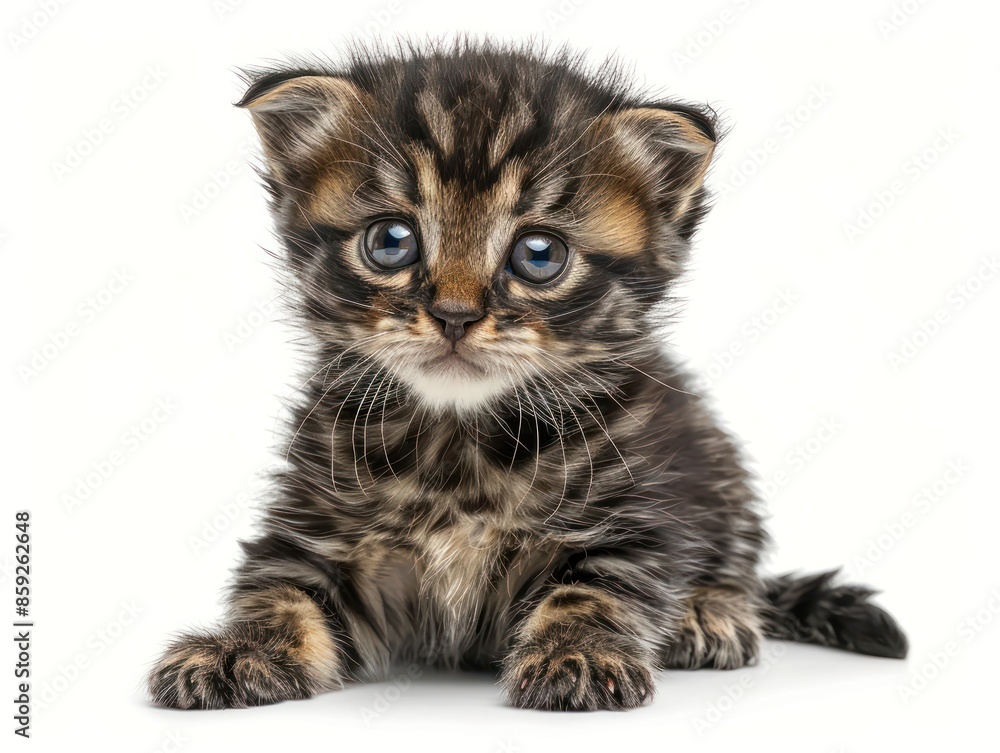 A cute tabby kitten sits with its paws tucked neatly underneath A cute tabby kitten sits with its paws tucked neatly underneath
