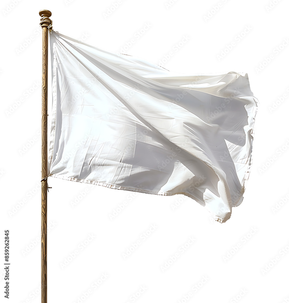White flag on pole on isolated transparent background White flag on pole on isolated transparent background
