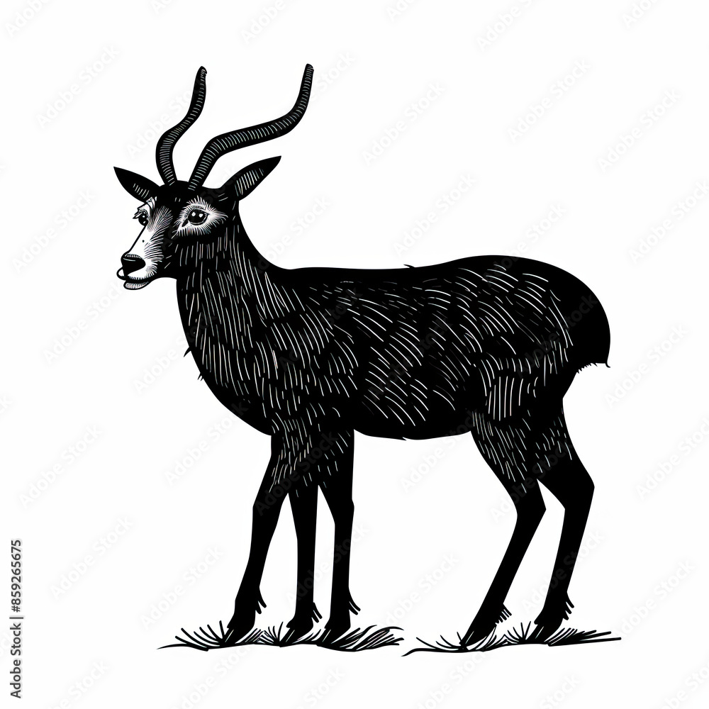 Obraz premium A black and white drawing of a deer with long horns