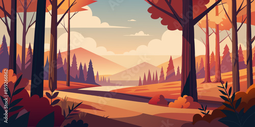 Beautiful autumn forest, clear shape, grass