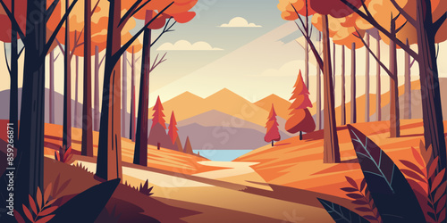 Beautiful autumn forest, clear shape, grass