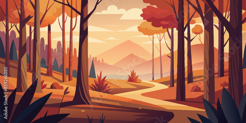 Beautiful autumn forest, clear shape, grass